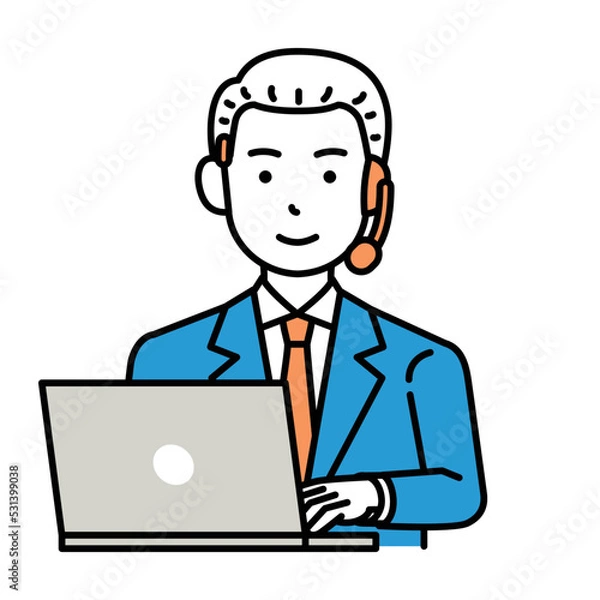 Fototapeta コールセンター　オペレーター　オールバック　男性　ノートパソコン
