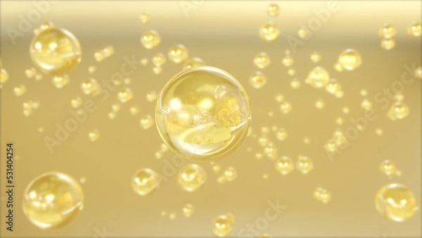 Fototapeta Cosmetic background with 3d bubble design water bubbles on an abstract science background. The concept for a serum for essential cosmetics.