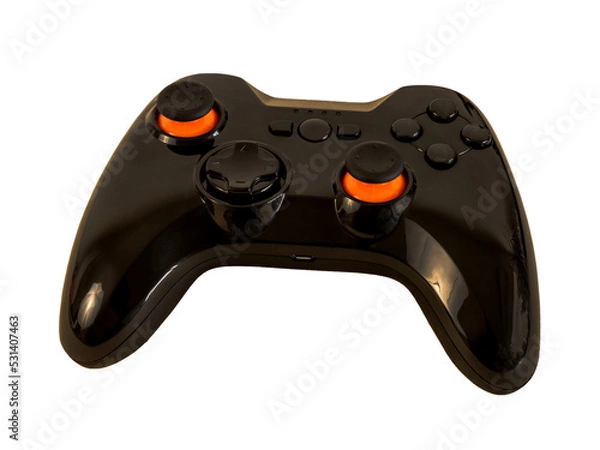 Fototapeta Video game controller isolated, wireless black gamepad.