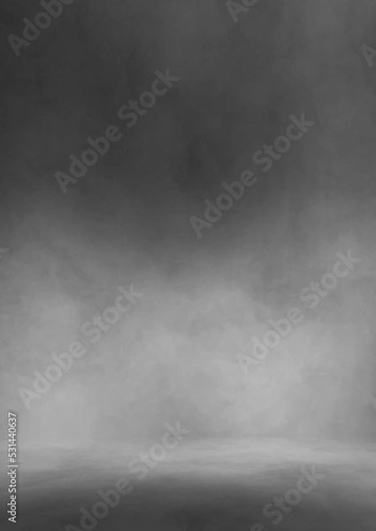 Fototapeta Gray studio background grunge foggy texture with dark edges and light center black and white vertical backdrop