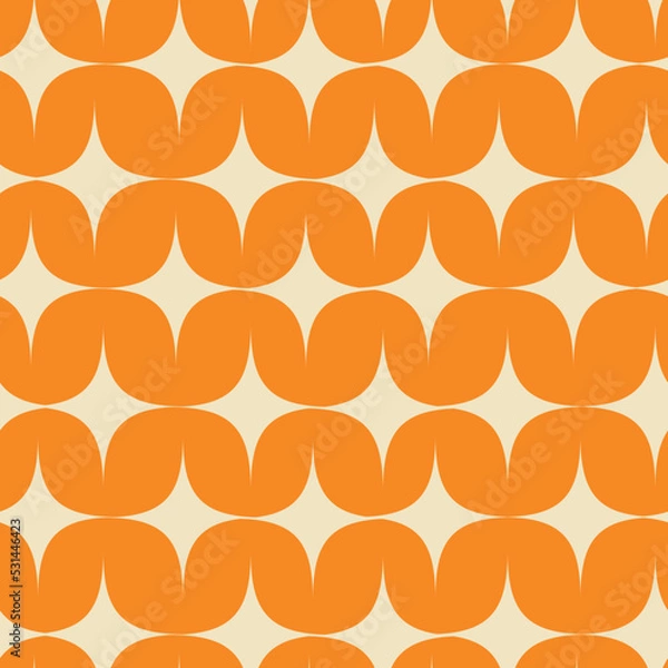 Fototapeta Mid century atomic  white starbursts  seamless pattern on orange background. For home décor, wallpaper and textile.  