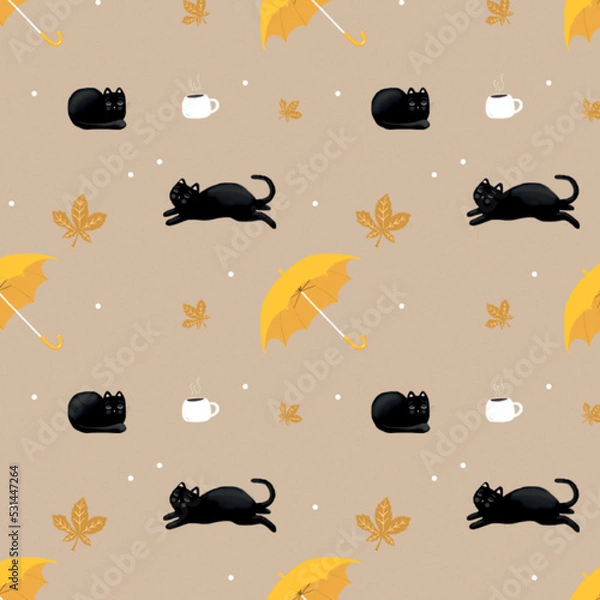 Obraz autumn pattern with cat and coffee