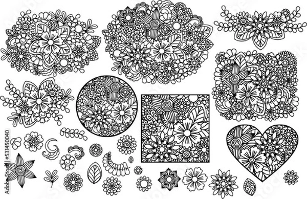 Fototapeta Laser cut template set, abstract floral pattern.  Wood, glass, metal cutting. Vector illustration