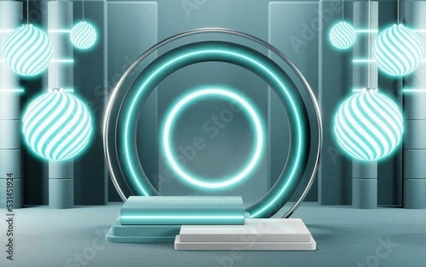 Fototapeta 3D render of Podium background in blue tones for displaying cream products. cosmetics
