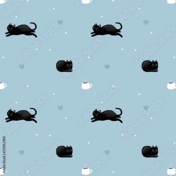 Obraz seamless pattern with cat and coffee