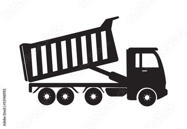 Obraz Dump truck tipper icon, open dumper, black on white background