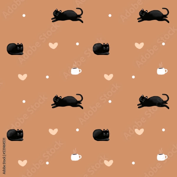 Obraz Cat and coffee pattern