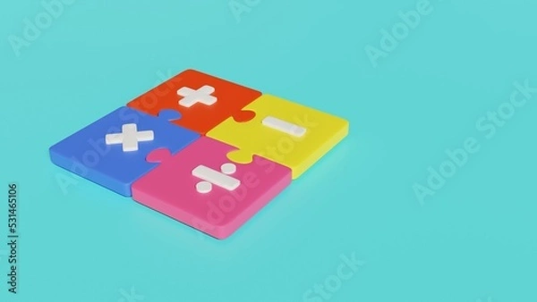 Obraz Puzzle pieces with math signs. Stylized 3d illustration.