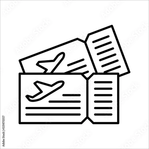 Fototapeta ticket plane icon. Travel symbol. Simple flat line art style. vector illustration on white background.