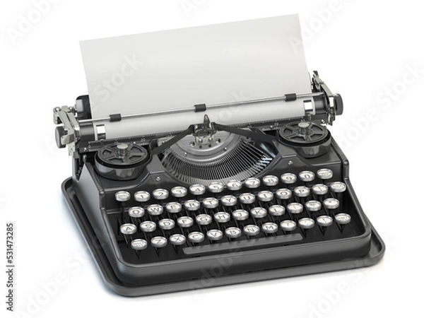 Fototapeta Vintage typewriter with blank sheet isolated on white.