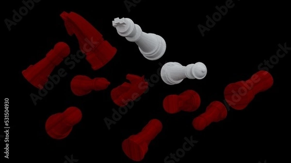 Fototapeta white and red chess on a black background. The queen wins the battle
