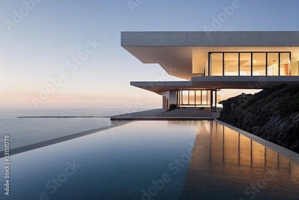 Fototapeta Modern angular luxury tropical villa with a swiming pool

