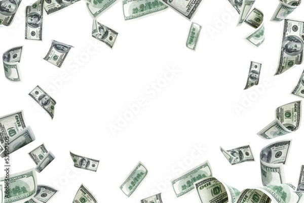 Fototapeta Us dollar bill. Washington American cash. Falling usd money background.