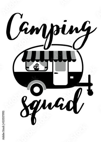 Obraz Camping squad sign. Travel trailer clip art. Isolated on transparent background.	
