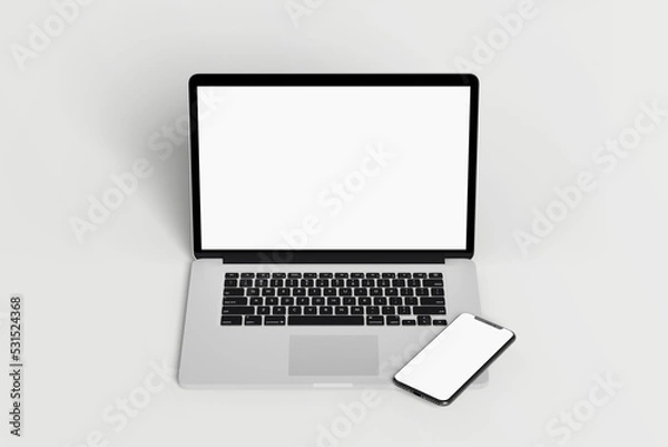 Obraz Laptop smartphone blank white display mockup template  technology 