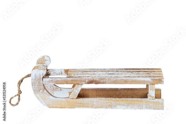 Obraz Old wooden sleigh isolated on white stock image