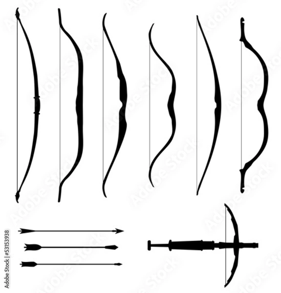 Fototapeta Set of bows. Contour collection of weapon icons