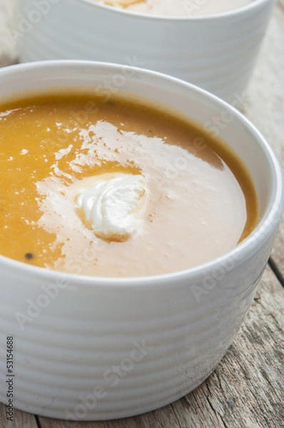 Obraz pumpkin cream soup close up