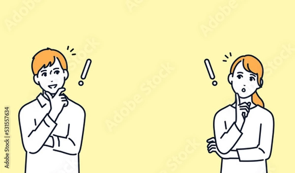 Fototapeta 悩みが解決した若い夫婦のシンプルなベクターイラスト素材