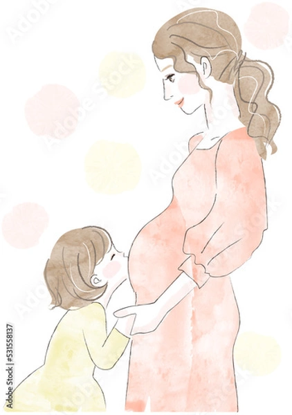 Fototapeta 妊婦さんのお腹にキスする女の子