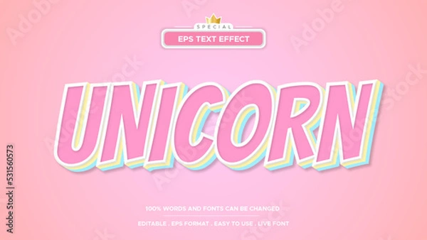 Fototapeta Colorful unicorn text style, editable text effect