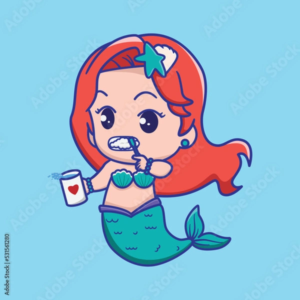 Obraz 
cute mermaid vector illustration brushing teeth