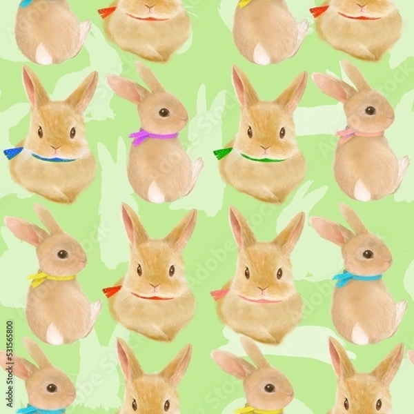 Fototapeta Pattern illustration of cute Netherland Dwarf rabbits in the year of the Rabbit, the Chinese zodiac sign for 2023, or the Easter Bunny.