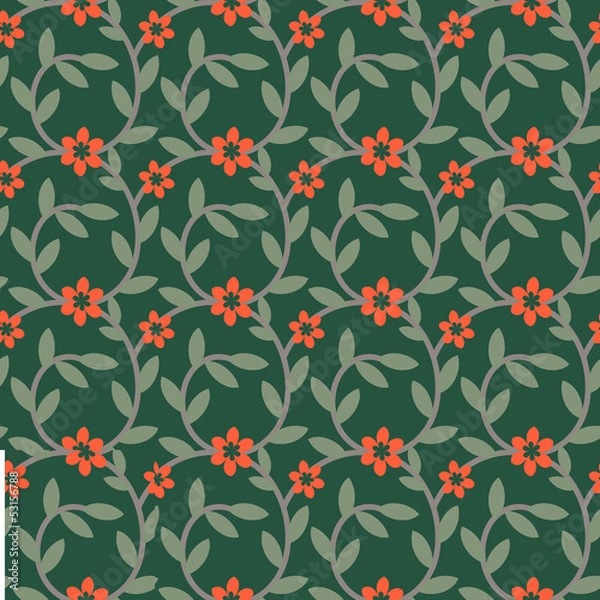 Fototapeta Seamless floral pattern with red flowers