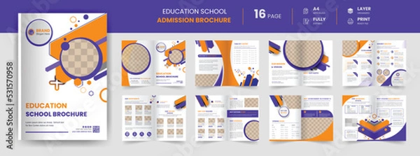 Fototapeta 16 Pages modern new year education school admission brochure company layout and annual report design with multiple shapes