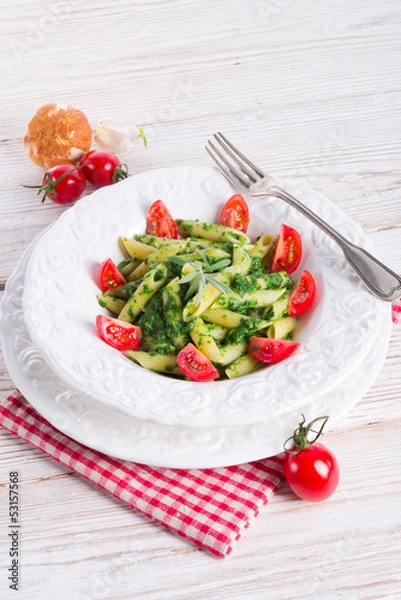 Fototapeta noodles with spinach