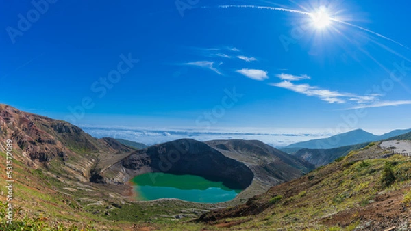 Obraz コバルトブルーに輝く蔵王の御釜　パノラマ