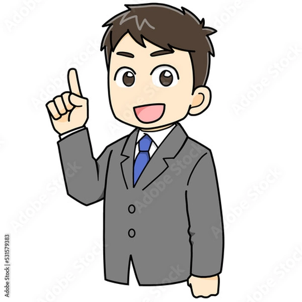 Fototapeta ビジネスマン　指差し　男性　スーツ　ミニキャラ　イラスト