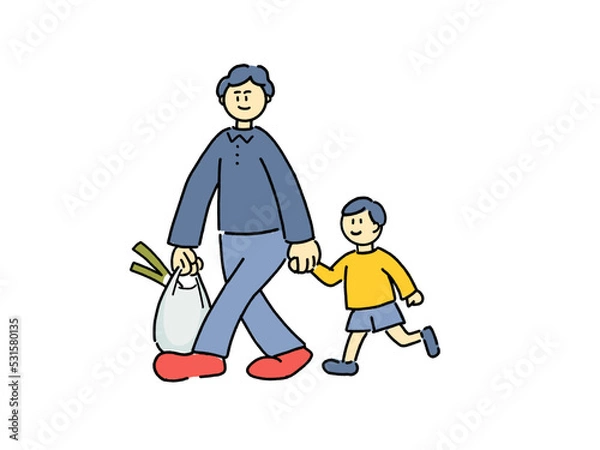 Fototapeta 子供と買い物をするパパ