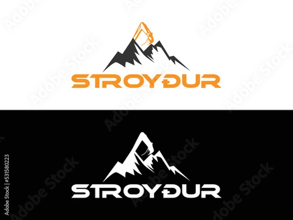 Fototapeta STROYÐUR logo Hill and excavator in action logo template vector.eps