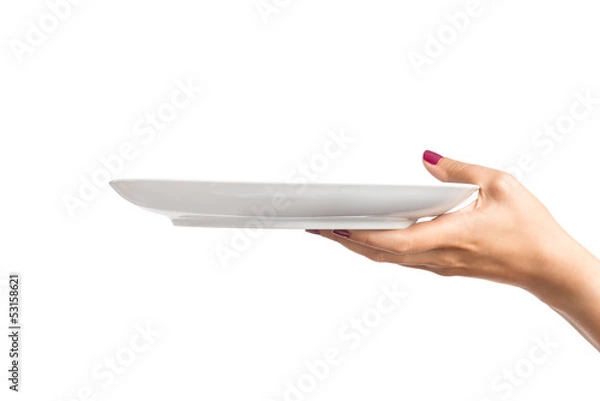 Obraz Blank plate in female hand