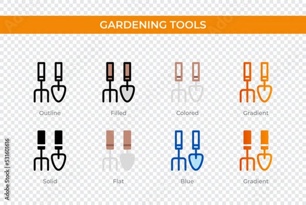 Fototapeta gardening tools icon in different style. gardening tools vector icons designed in outline, solid, colored, filled, gradient, and flat style. Symbol, logo illustration. Vector illustration