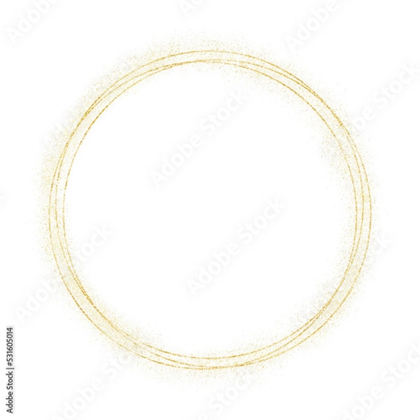 Obraz Round golden frame, gold circles. Glitter splatter. Isolated png illustration, transparent background. Asset for overlay, texture, pattern, montage, collage, shape, greeting, invitation card.