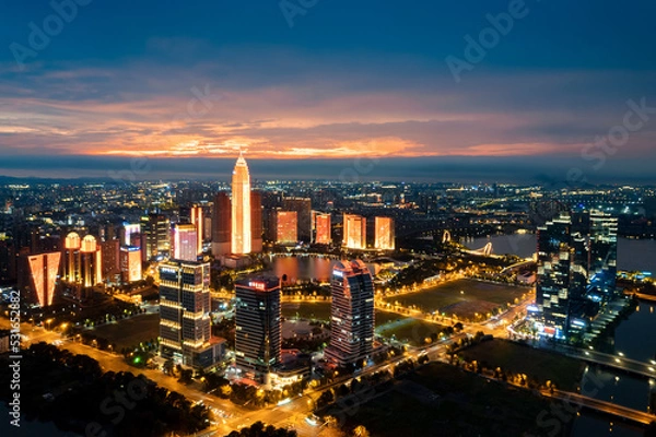 Fototapeta Night View of Shaoxing CBD, Zhejiang, China
