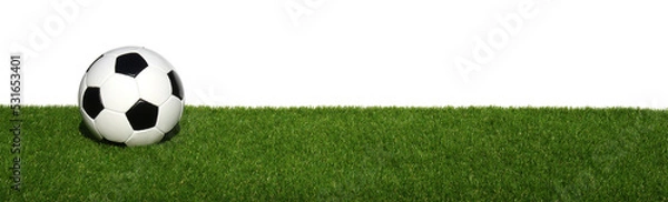 Fototapeta Soccer ball on grass isolated on white