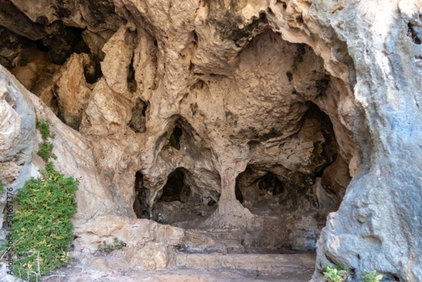 Fototapeta The cave  in which the primitive man lived in the national reserve - Nahal Mearot Nature Preserve, near Haifa, in northern Israel