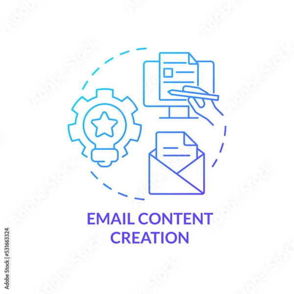 Fototapeta Email content creation blue gradient concept icon. Send message. AI integration in marketing abstract idea thin line illustration. Isolated outline drawing. Myriad Pro-Bold font used