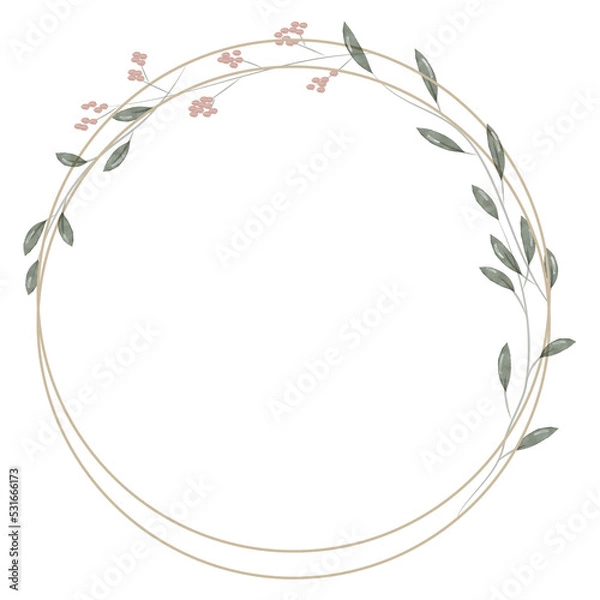Fototapeta Circle frame in minimalistic, rustic and watercolor style. Modern frame for design wedding invitation and greeting card. Png on transparent background