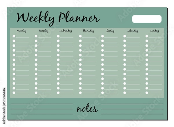 Fototapeta Diary page, weekly planner. Vector design for a daily planner, to-do list for the week.