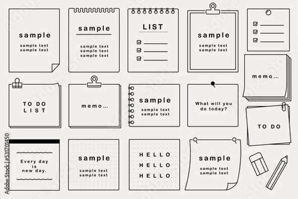 Fototapeta シンプルなメモ帳の素材セット
