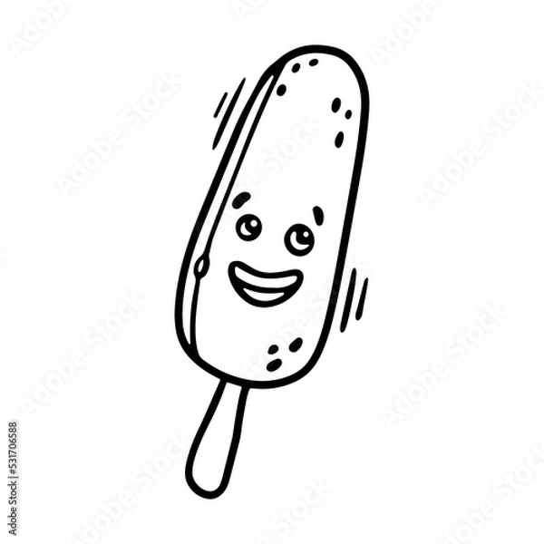 Obraz Kawaii Ice Cream outline doodle cartoon Vector Illustration. Funny Character face with cheerful emotion for Coloring book