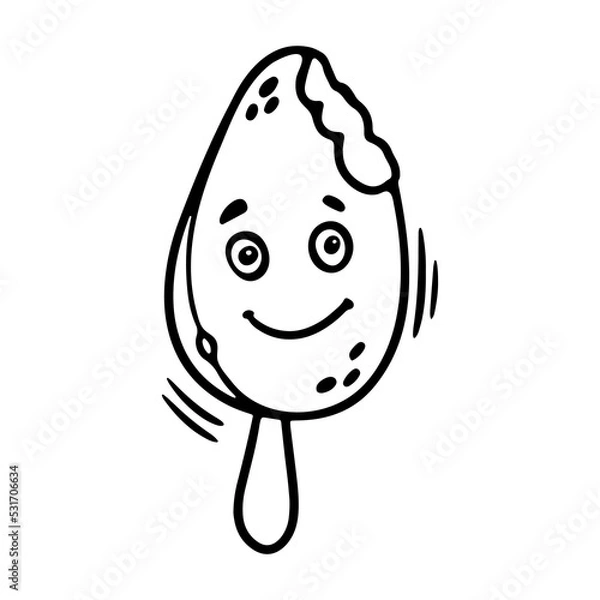 Obraz Kawaii Ice Cream outline doodle cartoon Vector Illustration. Funny Character face with cheerful emotion for Coloring book