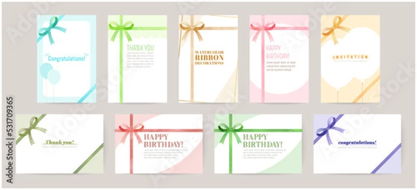 Fototapeta Ribbon-adorned card designs for greetings, birthday, invitation