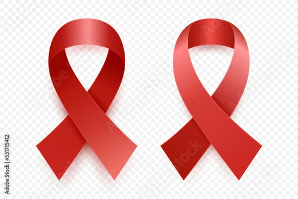 Fototapeta Vector 3d Realistic Red Ribbon Set. Leukemia Cancer Awareness Symbol Closeup. World Aids Day. Blood Cancer Ribbon Template. World Leukemia Cancer Day Concept