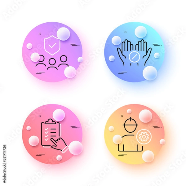 Fototapeta Medical tablet, Engineer and Checklist minimal line icons. 3d spheres or balls buttons. People insurance icons. For web, application, printing. Vector