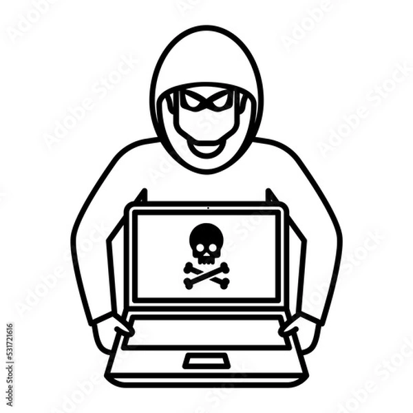 Fototapeta Password Cracker with Laptop Concept,  Internet Spy vector line icon design,cyber-terrorism symbol, cyberpunkSign, security breakers stock illustration